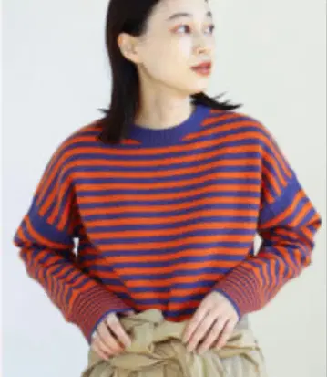 BEAMS BOY 오렌지 보라색 스트라이프 니트