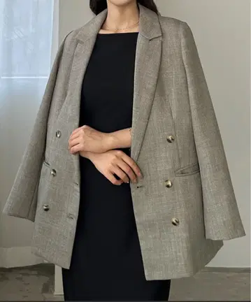 그레이 테일러드 자켓 더블 버튼