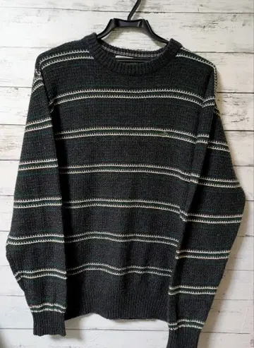 크로커다일 그레이 스트라이프 니트 스웨터 남성용 M