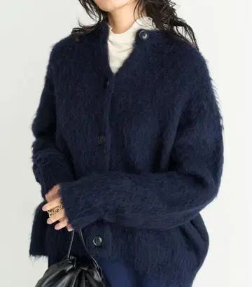 UNFILO 앙피로* [세탁 가능] 알파카 샤기 가디건 네이비 M