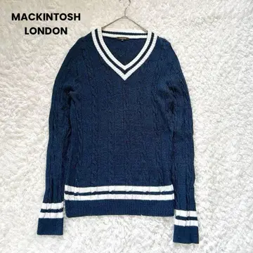 레어 매킨토시 런던 칠드런 니트 V넥 케이블 네이비 L