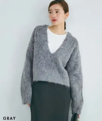 베이스먼트 온라인 모헤어 스키퍼 니트탑 그레이