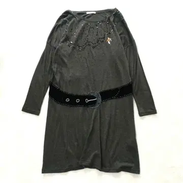 츠모리치사토 티셔츠 원피스 튜닉 스팽글 벨트 그레이