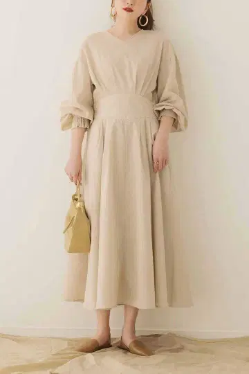 새상품 IEDIT 키쿠치 아츠코 콜라보 코튼 린넨 빈티지풍 원피스