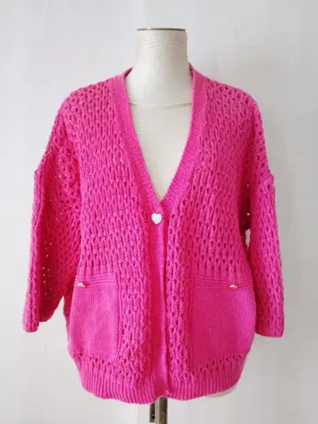 리나시멘토 핑크 하트 키라키라 스톤 버튼 가디건 M