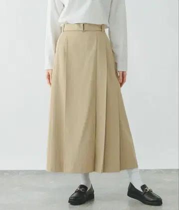 베이지 플리츠 스커트 허리 벨트 포함