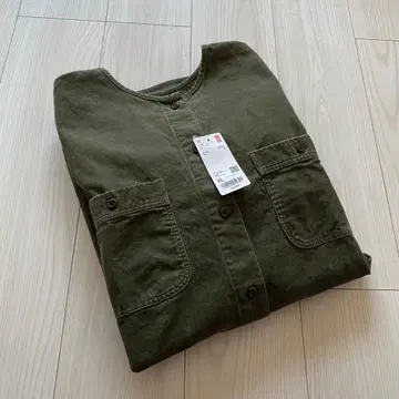 택 포함 새상품 유니클로 코듀로이 롱 셔츠 자켓 올리브 XL