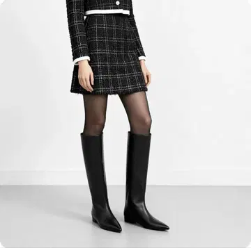 마미안 2025AW: 와이드 샤프트 플랫 롱 부츠 블랙