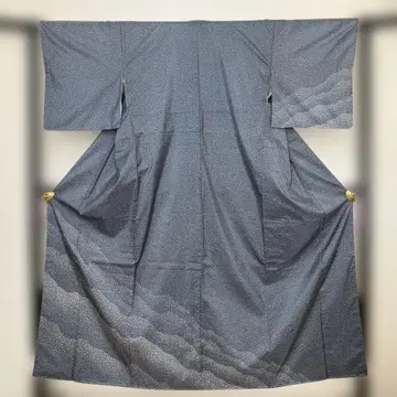 그레이 물결 무늬 실크 기모노 미사용품