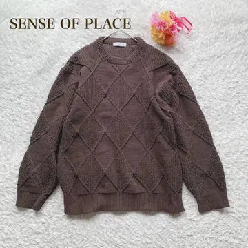 센스 오브 플레이스 [ L ] 브라운 다이아몬드 편직 니트 폴리에스테르