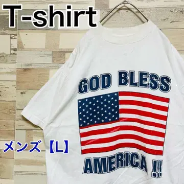 YC40 [ US 수입 ] 성조기 반팔 셔츠 [ 남성용 L ] 화이트