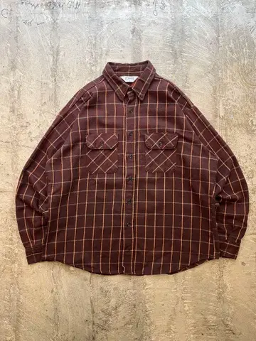 70s 80s 파이브 브라더 브라운 체크 플란넬 셔츠 XL
