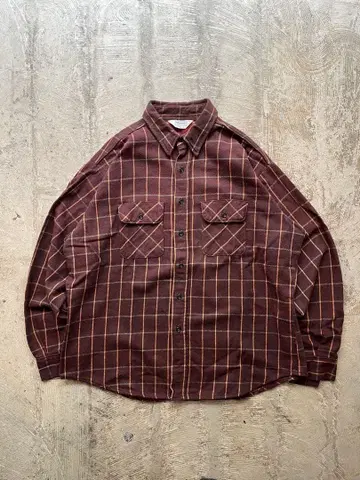 70s 80s 파이브 브라더 브라운 체크 플란넬 셔츠 XL