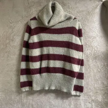 00년대 고급 모헤어 니트 터틀넥 보더 여성용