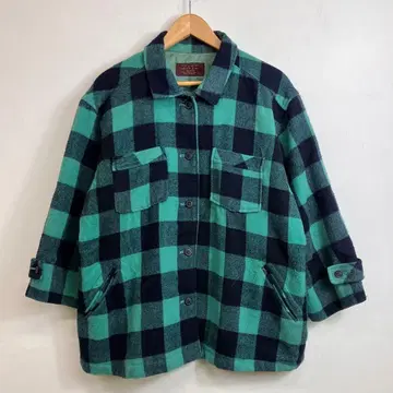 80s 블록 체크 퀼팅 셔츠 자켓 터콰이즈 VINTAGE