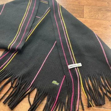LACOSTE 블랙 스트라이프 니트 머플러