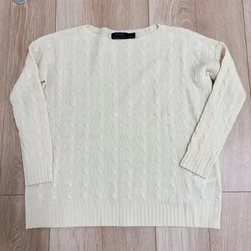 폴로 랄프로렌 케이블 짜임 캐시미어 스웨터 니트 아이보리