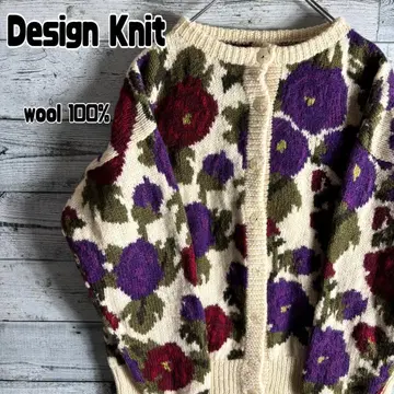 VINTAGE 꽃무늬 자카드 니트 가디건 울 레트로 여성용