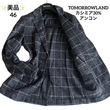 새상품급 투모로우랜드 울 캐시미어 30% 체크 언컨 그레이 46