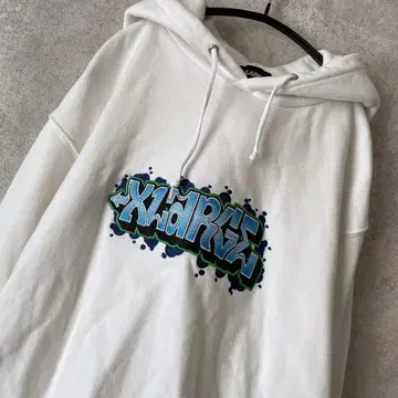 XLARGE 후드티 두꺼운 원단 로고 자수 화이트