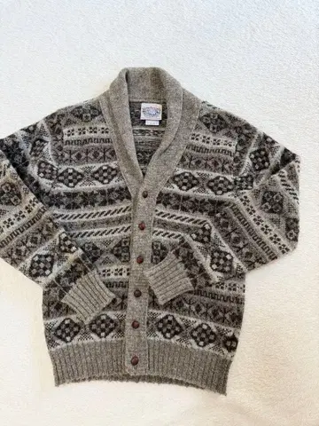 페어아일 패턴 울 가디건 남성용