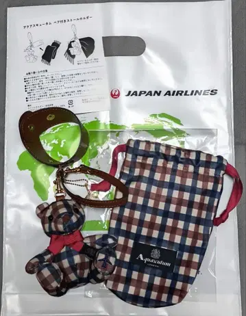 JAL x 아쿠아 스큐텀 베어 부착 스톨 홀더 미사용 기내 판매