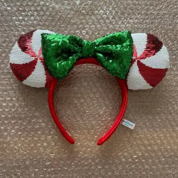 디즈니 머리띠 크리스마스 빨간색 그린 리본 스팽글