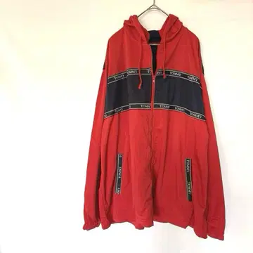 TOMMY ATHLETIC 풀 집업 후드티 L 레드/네이비