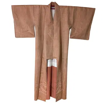 기모노  이중 기모노 순수 실크 오렌지 계열 무지 광택