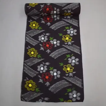 M18-4 새상품 보관품 구루메 카스리 면 명주 옷감 다크 네이비 꽃무늬