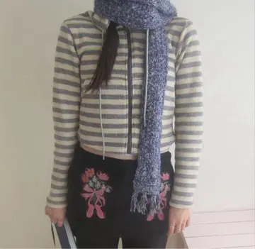 n.k atelier 보더 스트라이프 후드 부착 크롭 후드티