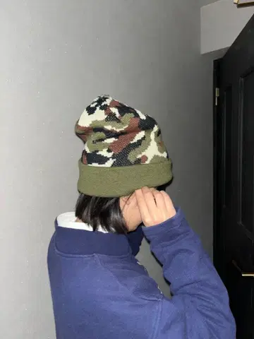 카모플라쥬 니트 비니 롤업 포함