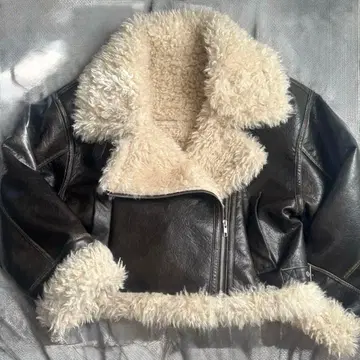 MURUA 빈티지 스타일 숏 페이크 무스탕 자켓 코트