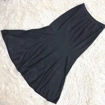 이타리야 고급 페이즐리 무늬 플레어 스커트 블랙 롱 기장