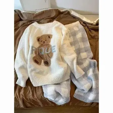 곰 파자마 여성용 가을/겨울 두꺼운 원단 보아 룸웨어 외출 가능