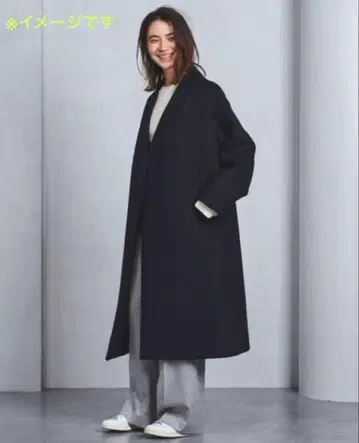 새상품 하이크 HYKE 노카라 더블 버튼 롱 코트 블랙