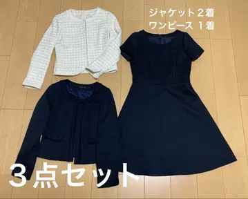 화이트 네이비 노카라 자켓 원피스 3세트 포멀