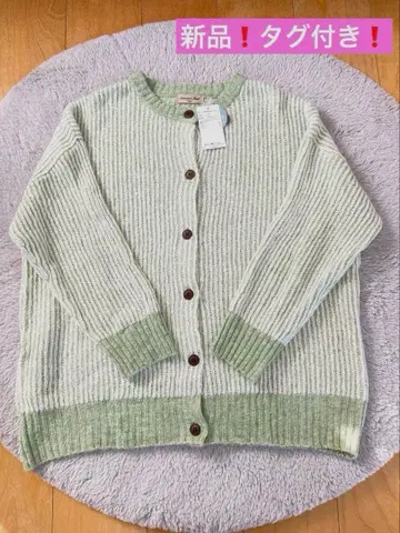 Samansa Mos2 스트라이프 패턴 니트 가디건 그린 택 포함 새상품