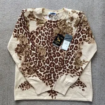 캐시미어 100% 레오파드 무늬 꽃 패턴 니트 L