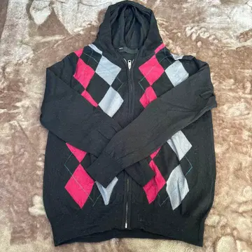 SHIPS 아가일 무늬 후드 부착 니트 L 사이즈