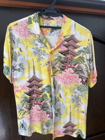 Sun Surf 일본풍 하와이안 셔츠 S 오층탑 옐로우 컬러
