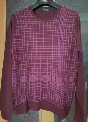 [ 미사용 새상품 ] JOHN SMEDLEY 버건디 체크 무늬 니트 L
