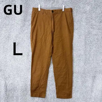 3406 지유 GU 이지 팬츠 L 브라운 린넨 테이퍼드