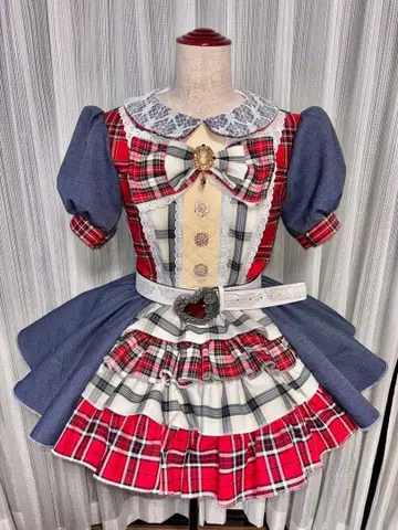 핸드메이드 아이돌 의상 타탄 체크 데님 크리스마스 3종 세트