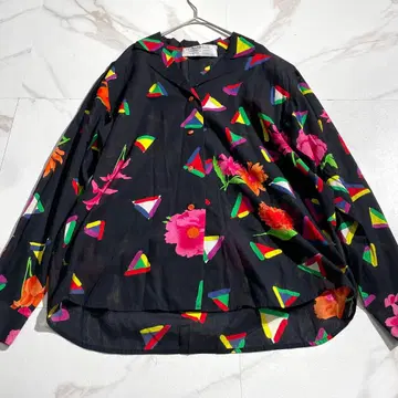 구하기 어려움 레오나르 긴팔 셔츠 티셔츠 꽃무늬 포멀 블랙