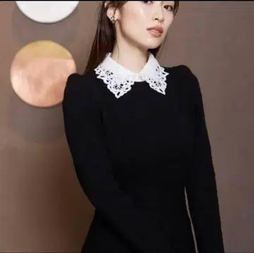 snidel 화이트 레이스 카라 니트 원피스