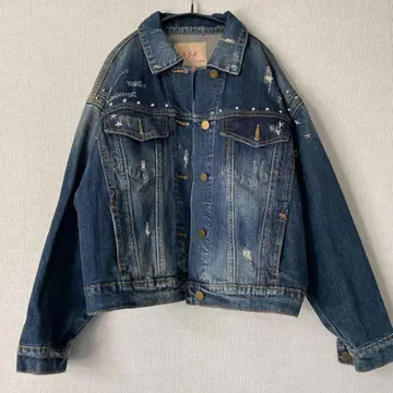 archive 데님 자켓 그런지 기장 짧은 스터드 헤이세이 갸루 y2k