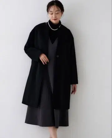 UNTITLED 프리미어 라인 캐시미어 혼방 노카라 코트 2 차콜 그레이