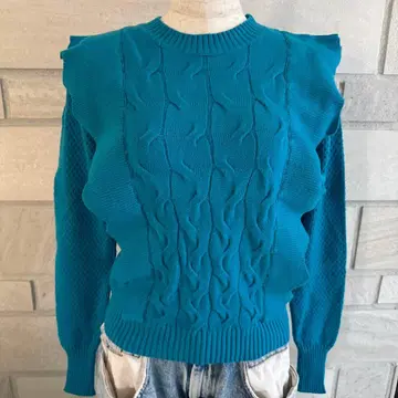 터콰이즈 프릴 니트 스웨터 긴팔