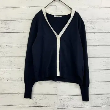 So close 바이컬러 V넥 가디건 네이비 깔끔한 봄/여름 인기 상품